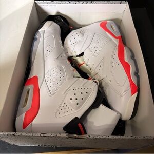 Nike Men’s White and Infrared Retro Basketball Sneakers